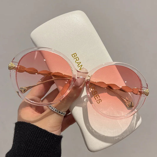 New Vintage Round Frame Sunglasses Gradient Colorful Trendy Fashion Women Female Eyewear Luxury Brand Designer Shades for Ladies