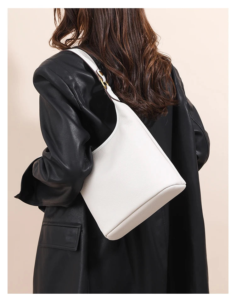 Luxury Soft Genuine Leather Women's Shoulder Crossbody Bags Designer Ladies Bucket Handbag Cow Leather Female Messenger Tote Sac