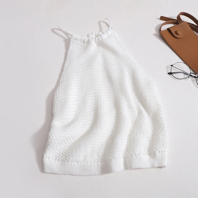 AOSSVIAO 2025 knit Tank Top Sexy Backless Bandage Skinny Crop Tops Summer Elegant Lace Up Party Streetwear Women Camis