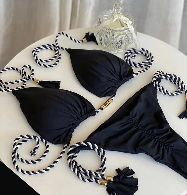 Women Bikini Rope Triangle Swimsuit Multicolor Sexy Low Waisted Bikini Set Swimsuit Swimwear Women BeachwearBrazilian biquini