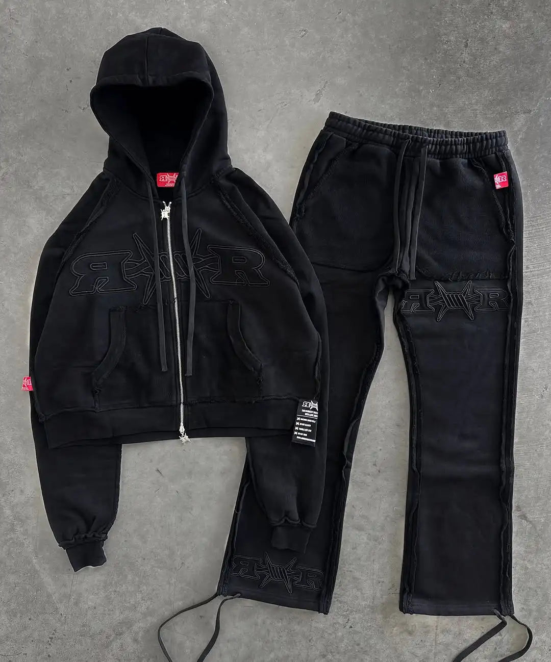 Y2k Tracksuit Men Letter Pattern Embroidered Pocket Patchwork Clothes for Men Harajuku Zipper Hoodies Sweatpants Two Piece Set