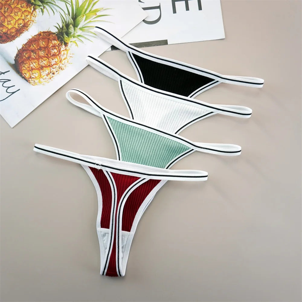 3Pcs 100% Cotton Breathable G-String Erotic Lingerie Women Thongs Stretch Thin-belt Solid Low Waist T-back Panties Seamless