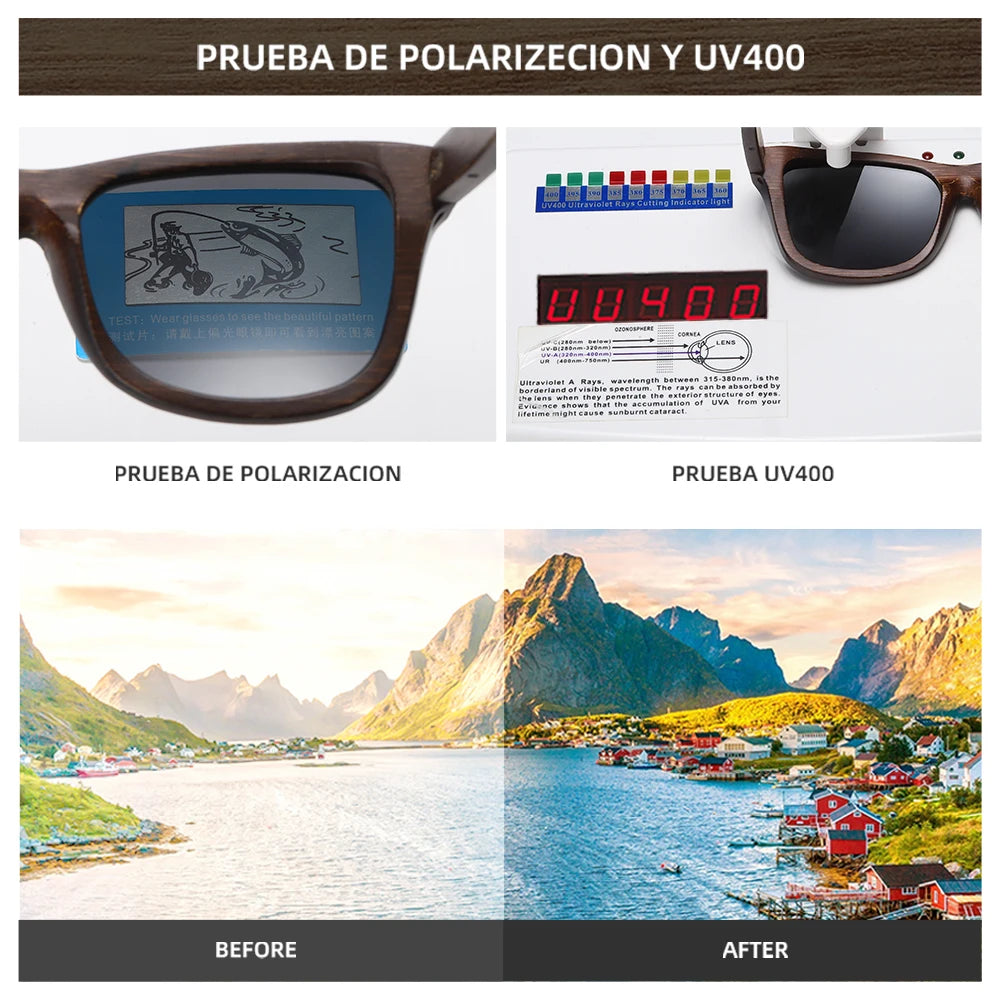 GM lunettes de soleil en bois de bambou naturel lunettes polarisées faites à la main lentilles de revêtement miroir lunettes avec boîte-cadeau