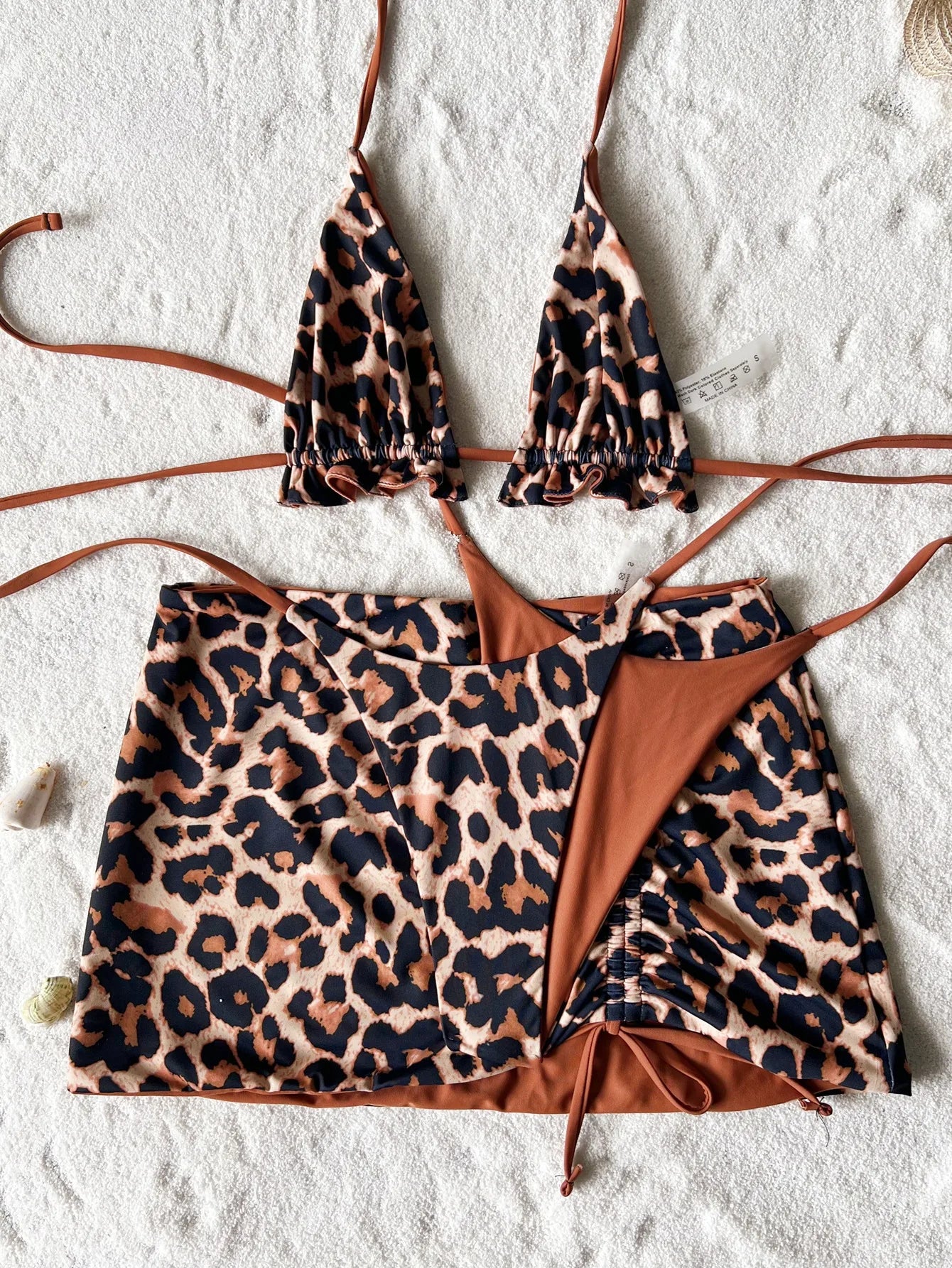 Reversable Swimsuit 2025 New Summer 3pcs Set Leopard female Swimsuit Top Bottom bikinis Cover Ups Tong Biquinis Swiming Suit