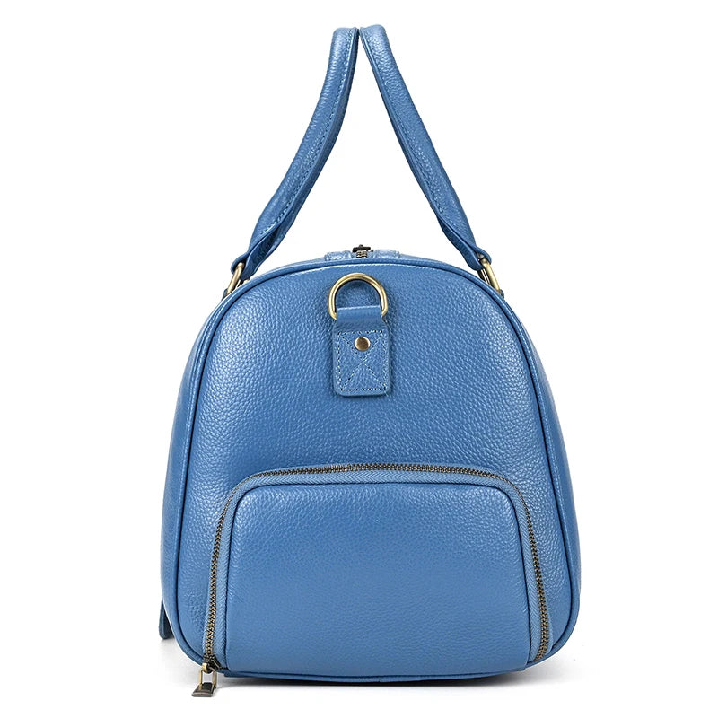 Sac de voyage en cuir véritable de grande capacité pour hommes et femmes, en cuir de vache noir souple, polochon de voyage décontracté, grand sac à bandoulière pour week-end
