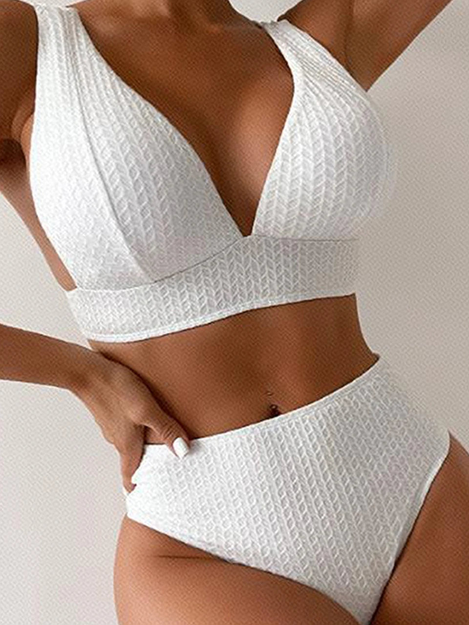 Shoulder Strap Triangel Bikinis 2024 Women High Waist Swimsuit White Sexy Swimwear Female Bathers Bathing Swimming Swim Suit