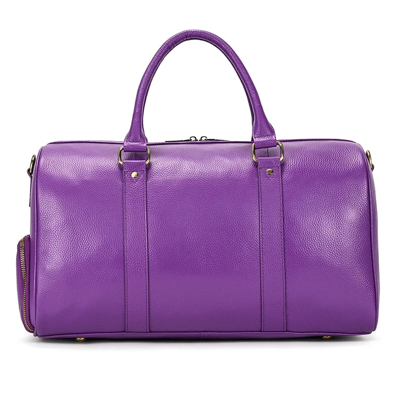 Sac de voyage en cuir véritable de grande capacité pour hommes et femmes, en cuir de vache noir souple, polochon de voyage décontracté, grand sac à bandoulière pour week-end
