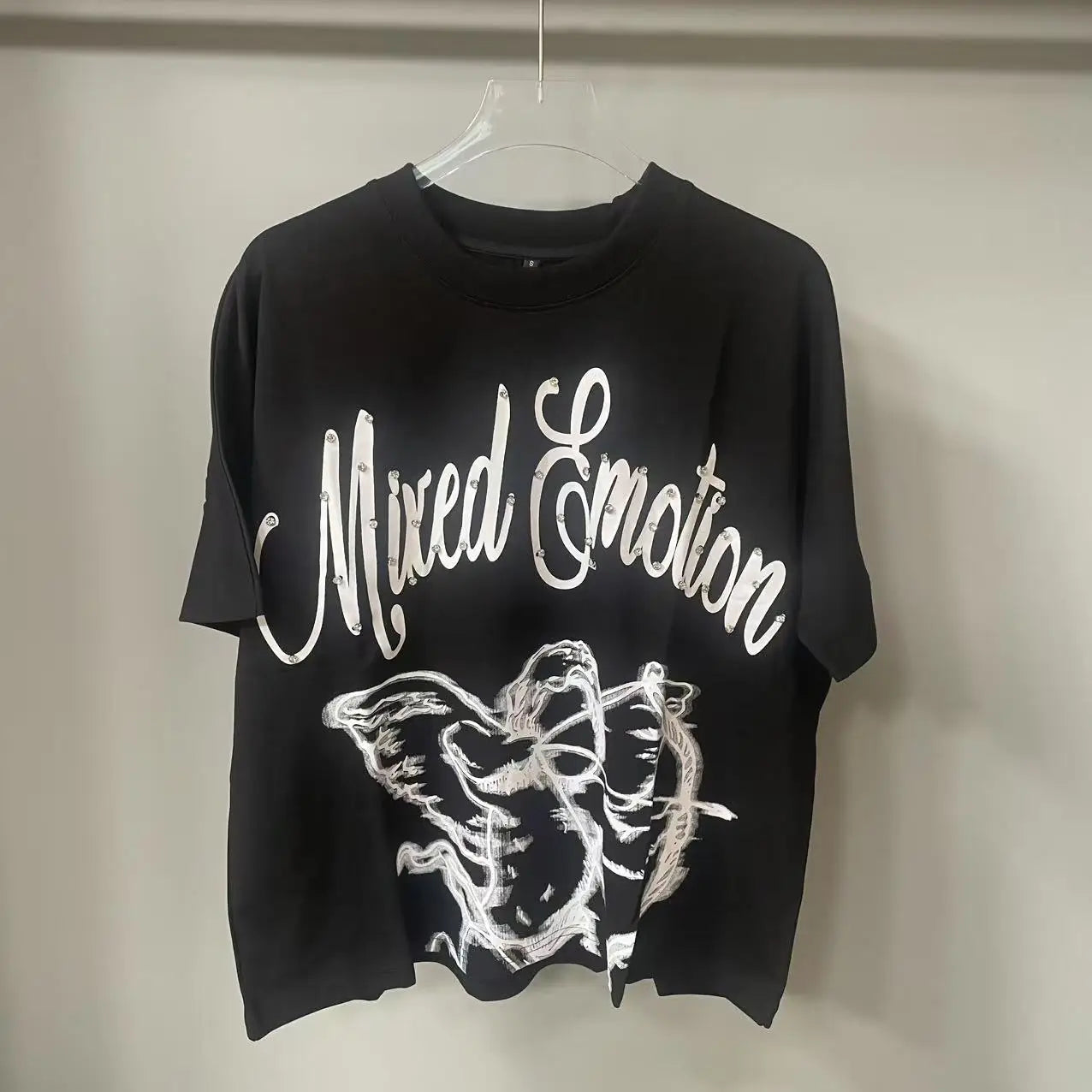 Summer Letter Rhinestone Short Sleeve Tshirts for Men White Streetwear Cotton Loose Crew Neck Top Tees Oversized Unisex Tshirt