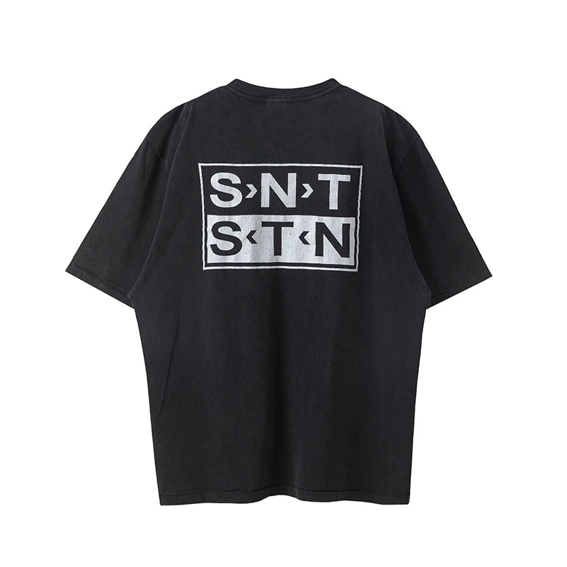 Vintage Series Saint Round Neck Sexy Robot Printed Casual High Quality Oversized T Shirt Harajuku Streetwear Men