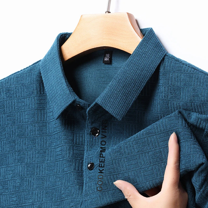 New Men's Business Casual Short Sleeved Shirt with Badge Solid Color Polo Shirt Fashionable Breathable Comfortable Versatile Top