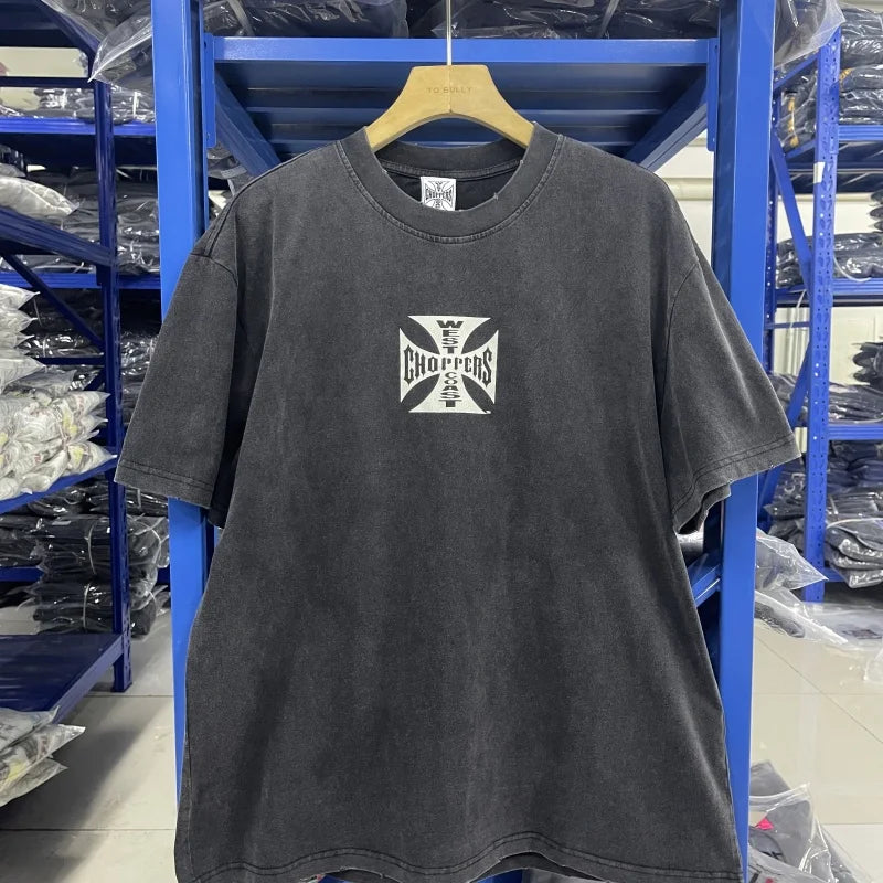 Vintage West Coast Choppers Printed T-Shirt Men's 100% Cotton Breathable Retro Biker Style Loose Fit Casual Streetwear