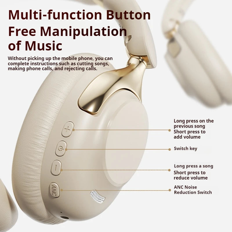 ANC Noise Reduction 100H Play Time Bluetooth Headphones 360° Surround Sound Wireless Headsets Sports Gamer Earphones With HD Mic