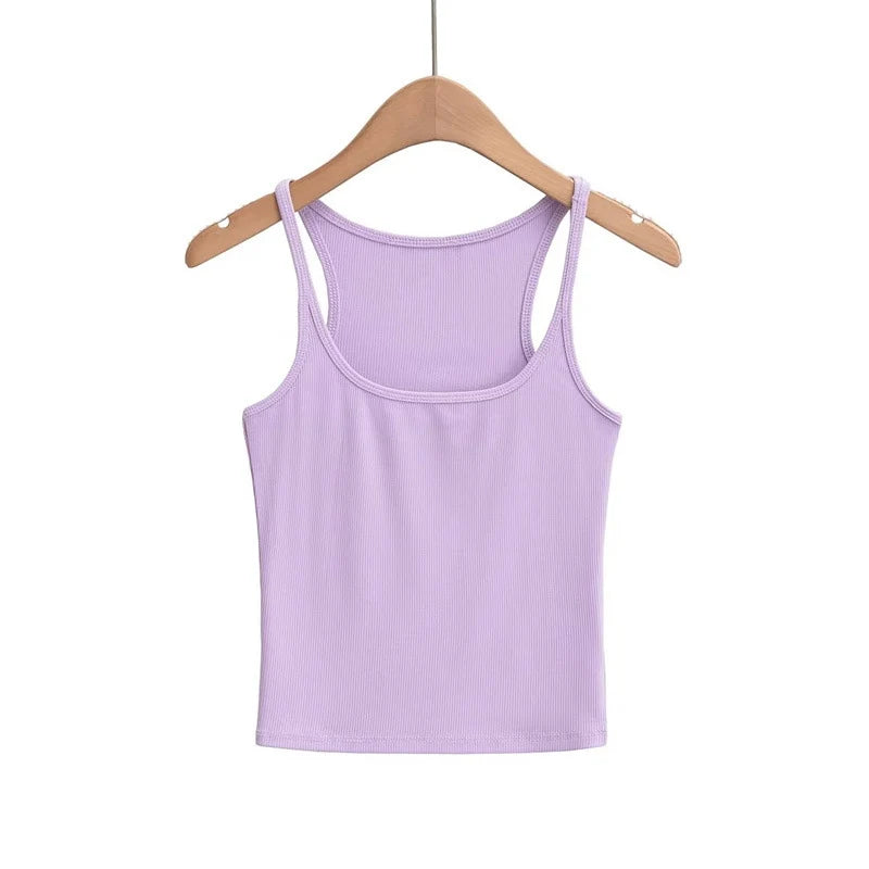Women's U-neck Thin Belt Knit Vest 2025 Summer Fashion Sexy Crop Top Sling Camisole Trendy Outerwear