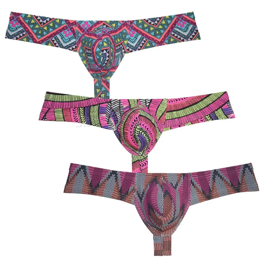 Mens Sexy Mini Thong Boxer Printed Underwear Cheeky Boxer Briefs 1/3 Coverage Brazilain Bikini