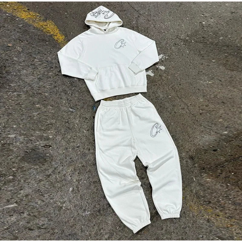 Harajuku couples Clothing set Street retro Gothic tracksuit Y2K Trend Hip Hop personality pattern embroidery oversized tracksuit