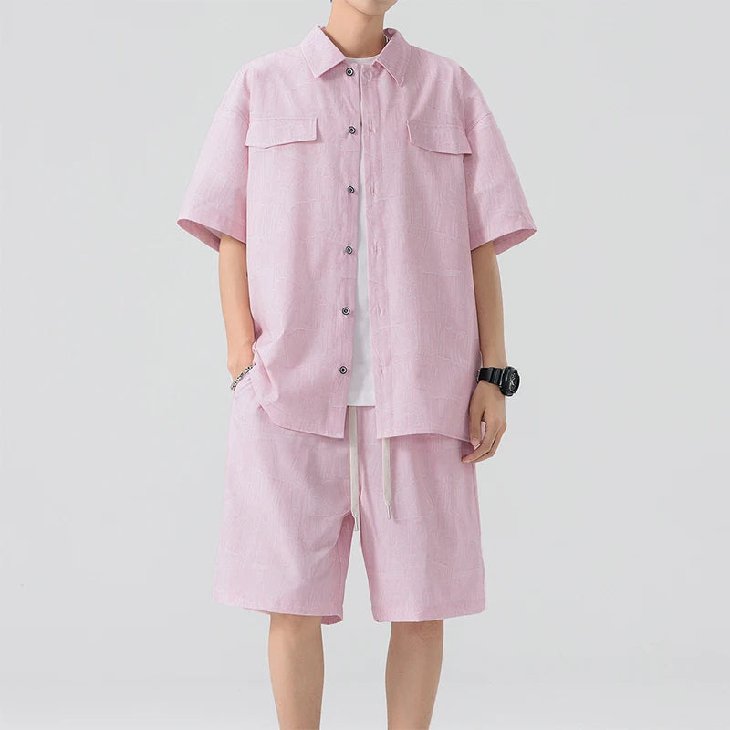 Men Shirt Suit Short Sleeve Shorts Set Summer Oversize 6XL 7XL 8XL Plus Size Casual Plaid Streetwear Loose Pocket High Quality