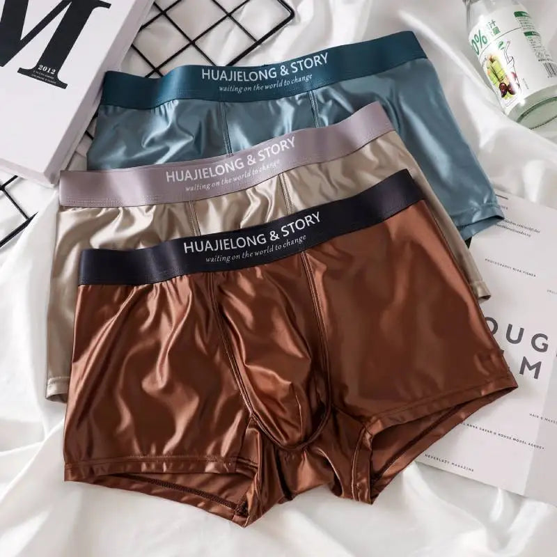 3Pcs Men's Underpants Ice Silk Satin-like Man Underwear Smooth Breathable Boxer Shorts Underwear For Men