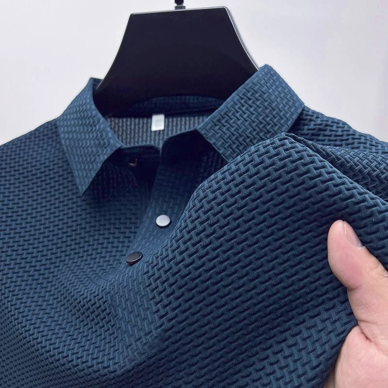 Summer New Men's Lop-up Hollow Short-sleeved Polo Shirt Ice Silk Breathable Business Fashion T-Shirt Male Brand Clothes