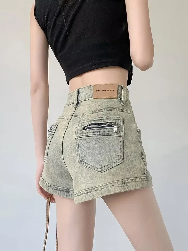 Women's Stretchy Jeans Summer 2025 - High-Waisted  American Spicy Shorts with Slimming Straight Leg and A-Line Cut Shorts