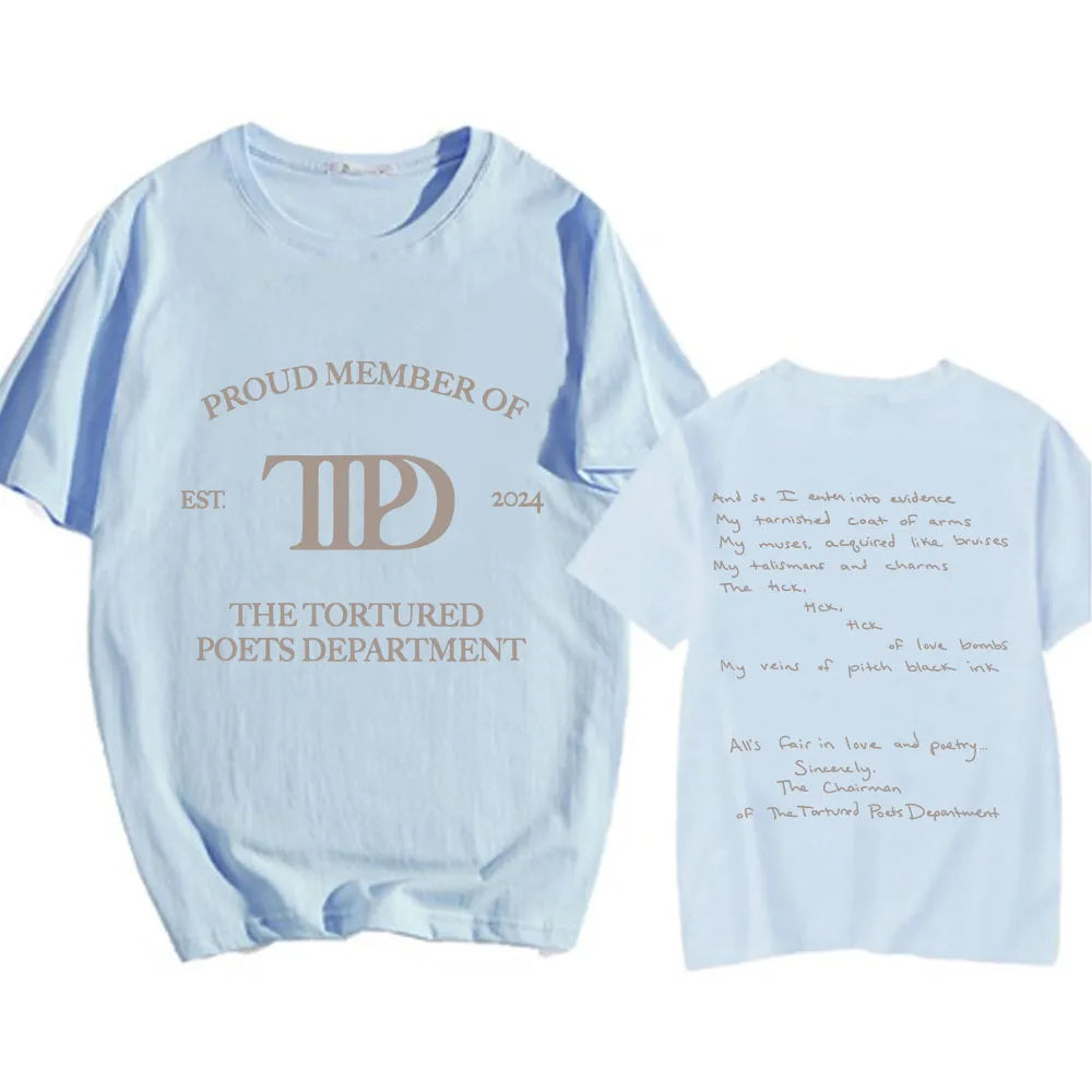 Album The Tortured Poets Department TTPD T-shirts Short Sleeve Cotton Comfortable Tee-shirt Casual Summer Men Women Tshirts Tees