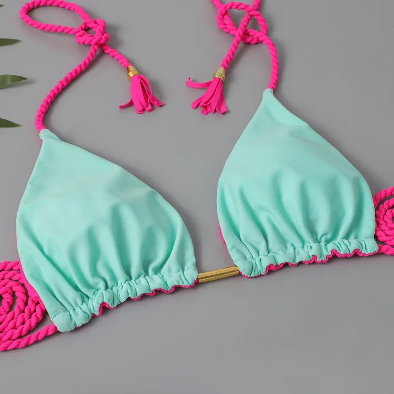 Women Bikini Rope Triangle Swimsuit Multicolor Sexy Low Waisted Bikini Set Swimsuit Swimwear Women BeachwearBrazilian biquini