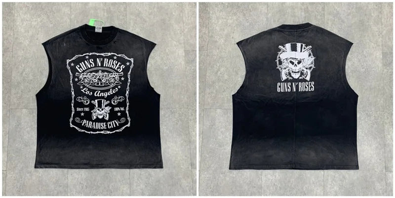 Vintage Washed Saint Sleeveless Tank T-shirts Oversize Men Woman Good Quality Black White Grey Hole Old Summer Streetwear