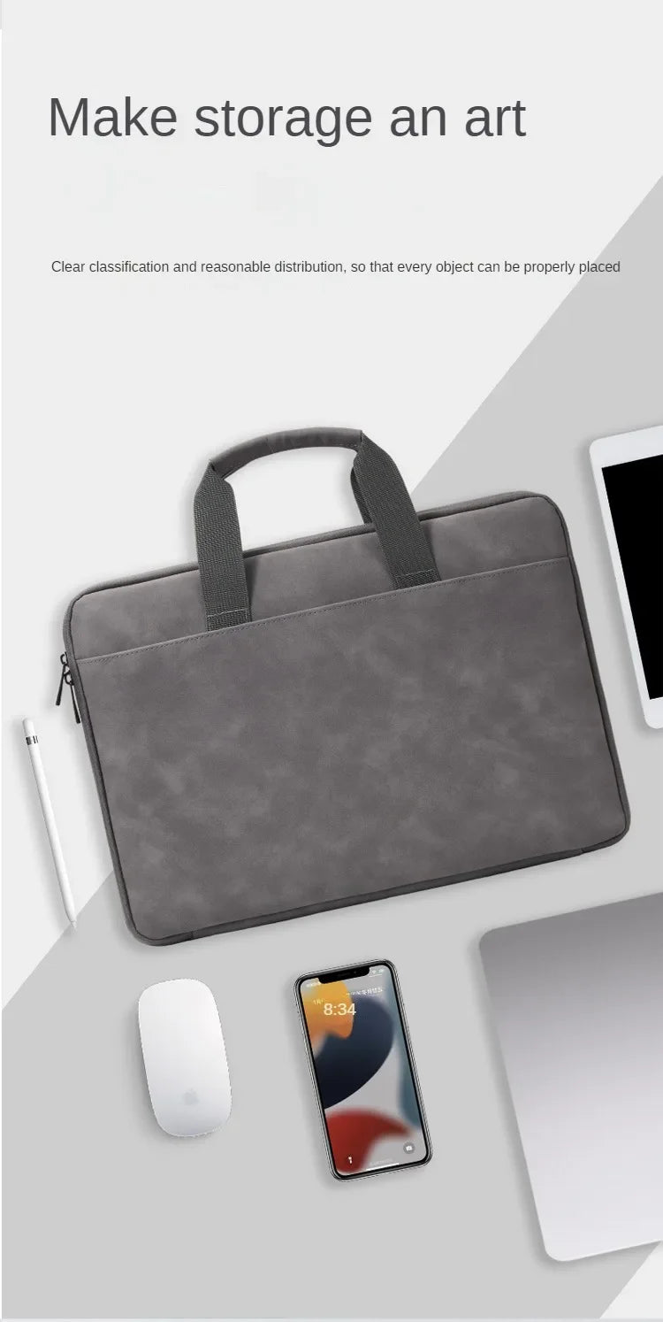 Fully Opening and Closing PU Sheepskin Leather Laptop Bag Suitable for 13-16 Inches Feel Splashproof and Shockresistant