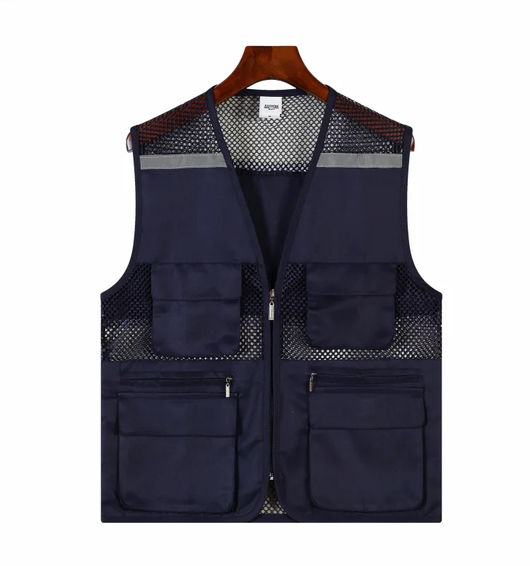 Customized construction site defense worker labor clothing reflective mesh breathable vest with multiple pockets vest