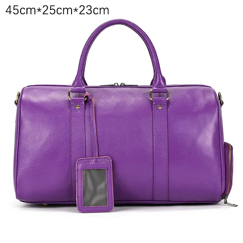 Sac de voyage en cuir véritable de grande capacité pour hommes et femmes, en cuir de vache noir souple, polochon de voyage décontracté, grand sac à bandoulière pour week-end