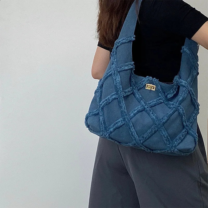 Tassel Denim Bag 2023 Brand Canvas Bag Women Bag Large Capacity Casual Shoulder Handbag Shopping Tote Storage Bag Suede Dropship