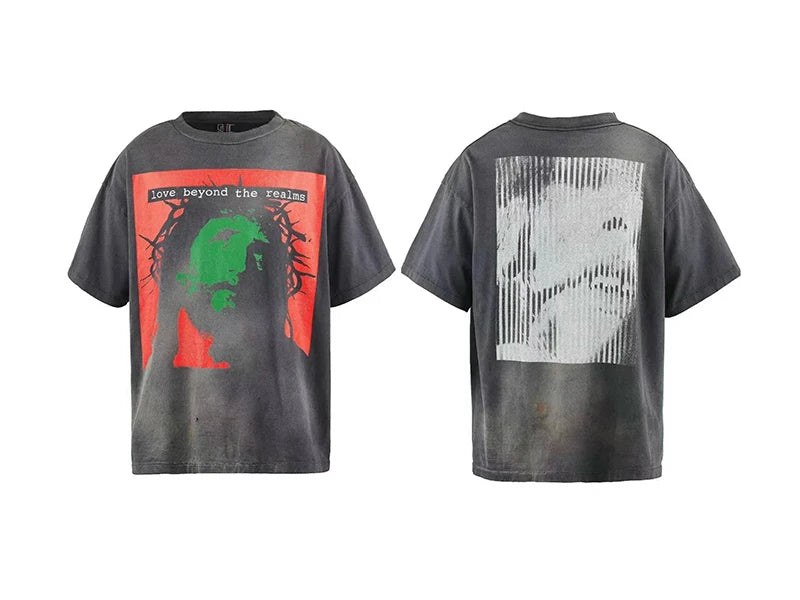 Saint High Quality Casual Loose Smiling Print Men T Shirt