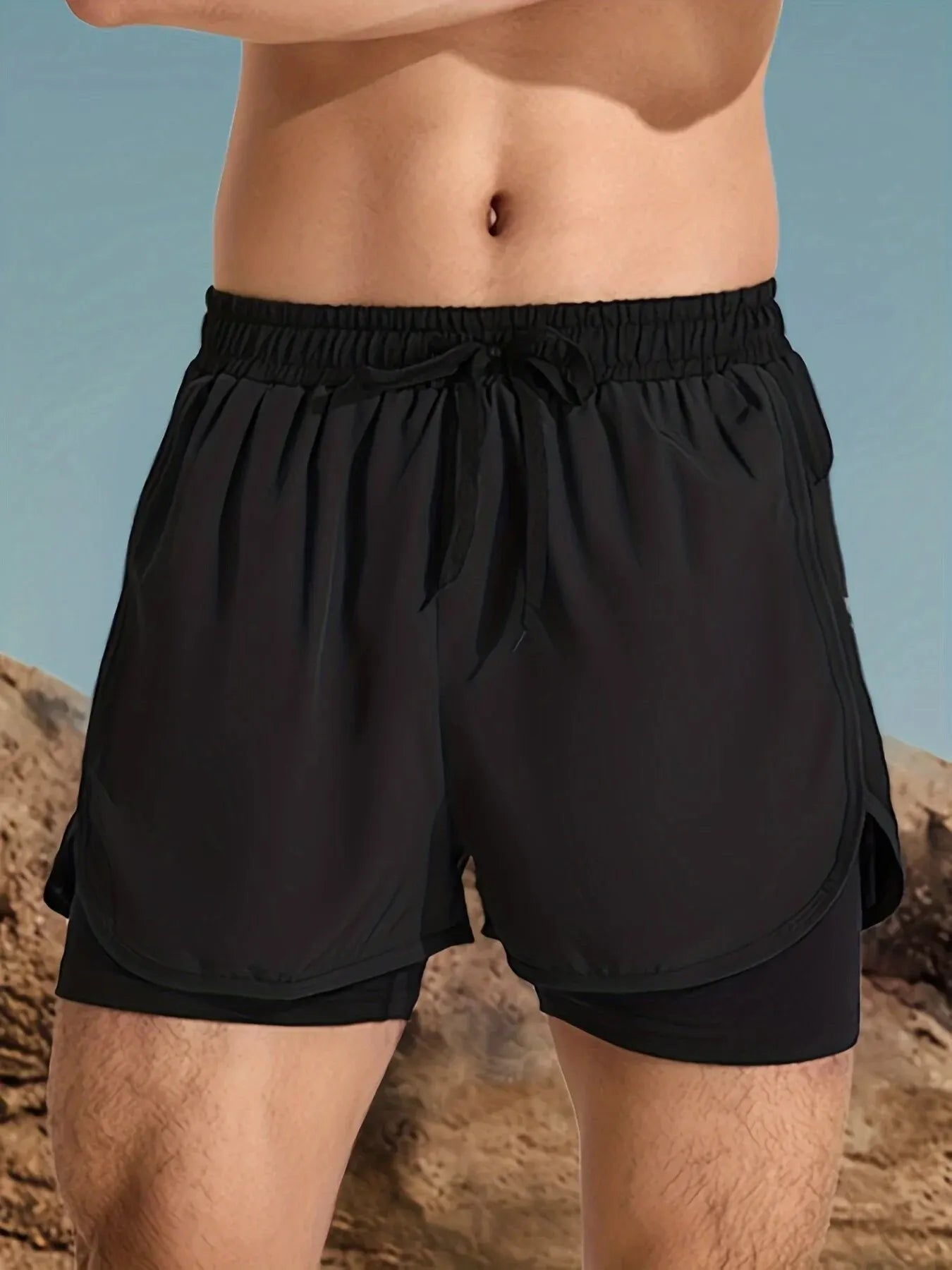 Men's Aloe Pants Athletic Shorts Two-Layer Swim Trunks: Stylish, Quick-Drying & Comfortably Fit for Beach, Pool & Hot Spring!