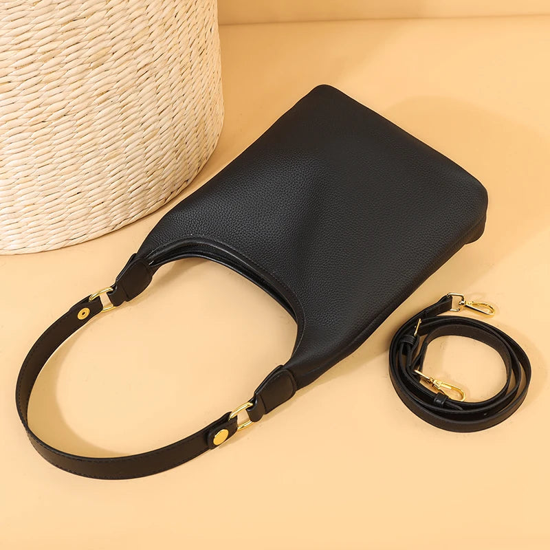 Luxury Soft Genuine Leather Women's Shoulder Crossbody Bags Designer Ladies Bucket Handbag Cow Leather Female Messenger Tote Sac