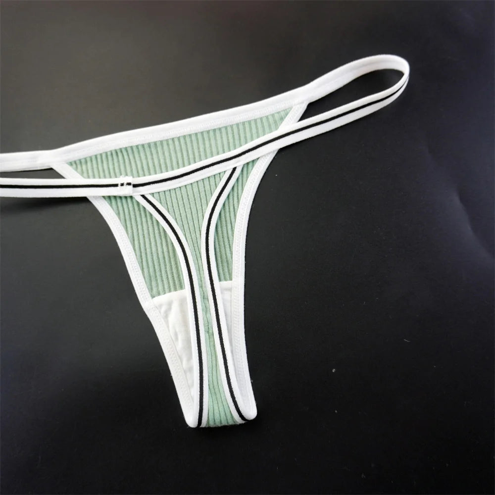 3Pcs 100% Cotton Breathable G-String Erotic Lingerie Women Thongs Stretch Thin-belt Solid Low Waist T-back Panties Seamless