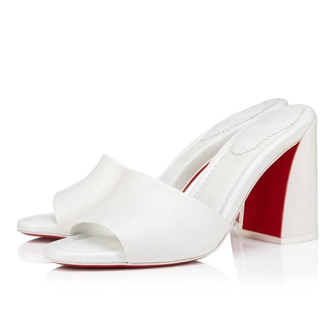 Soft Leather Jane Mules Open Toe Slippers For Women Shoes Sandals Block High-Heel Women's Shoes Wedding Peep Toe Zapatos Mujer