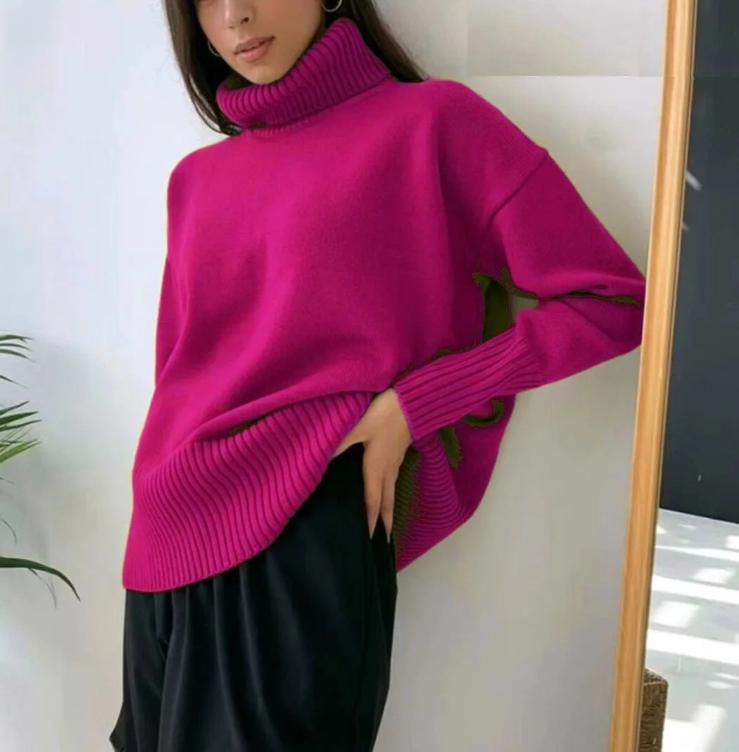 Oversized Women Cashmere Turtleneck Sweater Basics Knitted Jumpers Top Autumn Winter Warm Female Pullvers Sweater