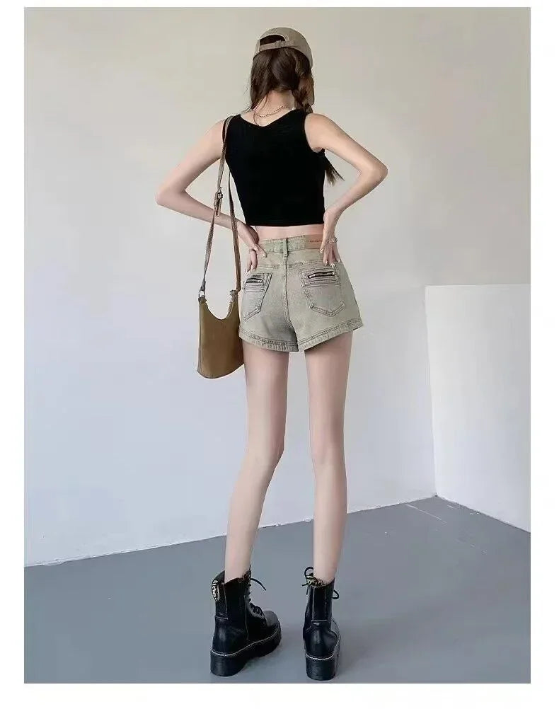 Women's Stretchy Jeans Summer 2025 - High-Waisted  American Spicy Shorts with Slimming Straight Leg and A-Line Cut Shorts