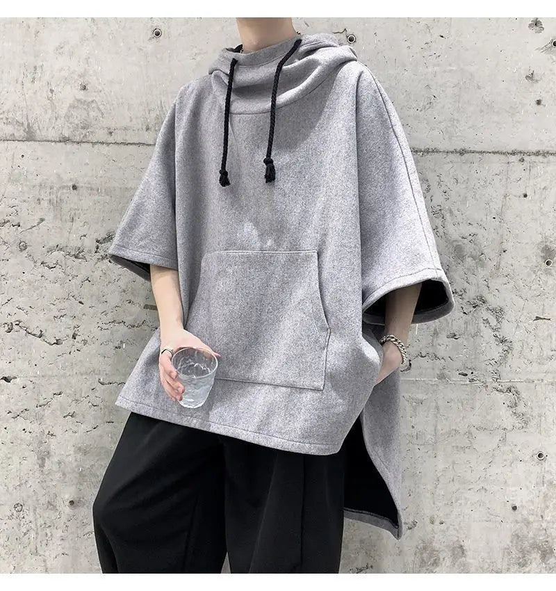 Fashion Irregular Batwing Sleeve Hoodies Sweatshirts Men Clothing 2025 Spring Summer Loose Casual Tops Asymmetrical Sweatshirts