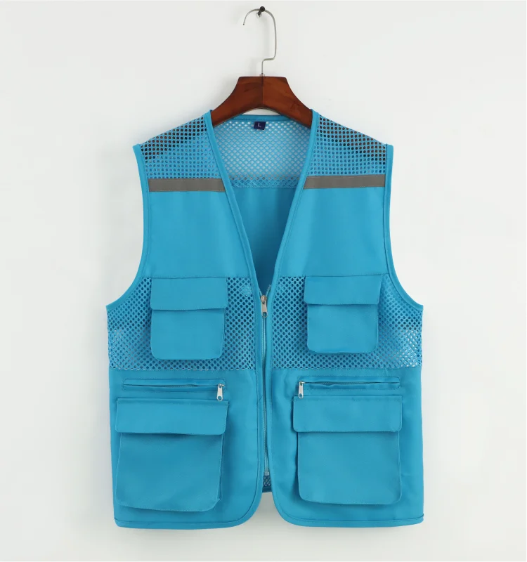 Customized construction site defense worker labor clothing reflective mesh breathable vest with multiple pockets vest