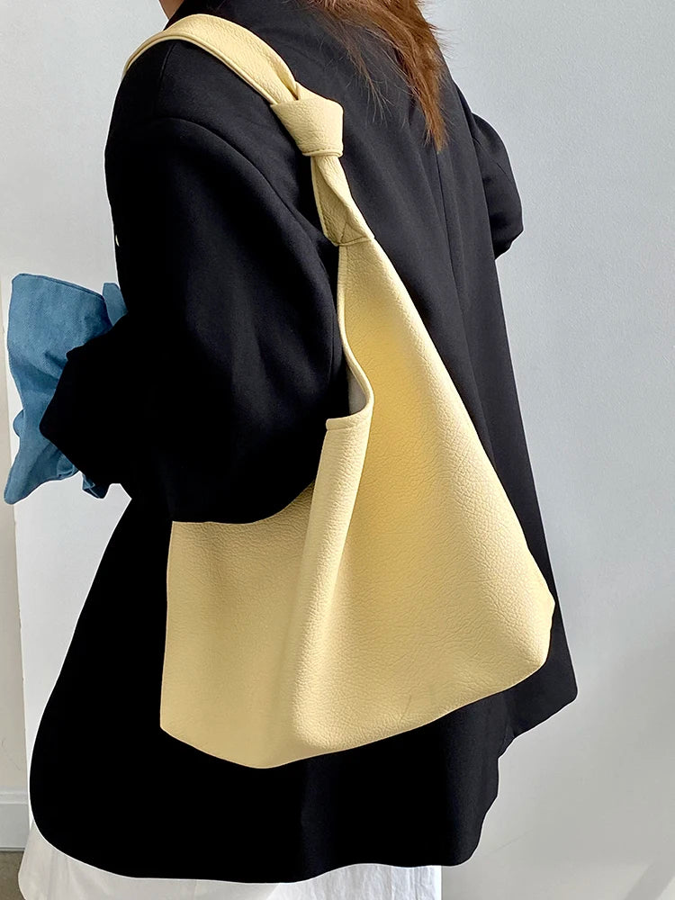 Fresh Yellow PU Women's Tote Bag Spring New Large Capacity Versatile High-grade Texture Underarm Bags Trendy One Shoulder Bags
