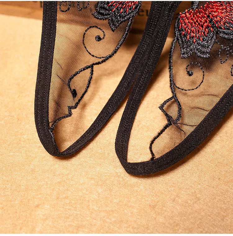 Sexy Lingerie Floral Print Crotch Opening Women's Panties Lace Thongs See-Through Temptation Women Underwear Erotic Pantys