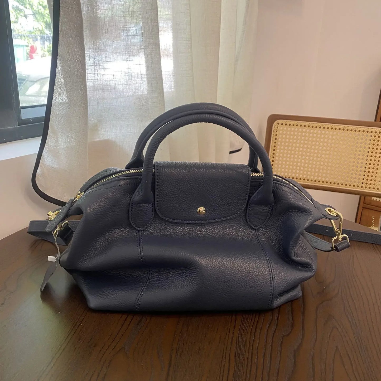 Soft Cow Leather Dumpling Shape Handbag Women's Classic Top-handle Bag Simple Design Single Shoulder Crossbody Bag