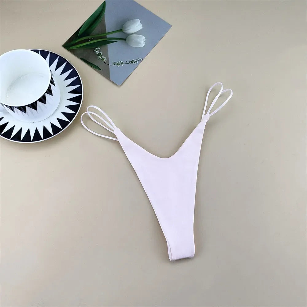 2PCS/Set Strappy Plus Size Two Layers Cotton G Strings Panties for Women Low Rise Solid Color Pink Thong Tanga Underwear