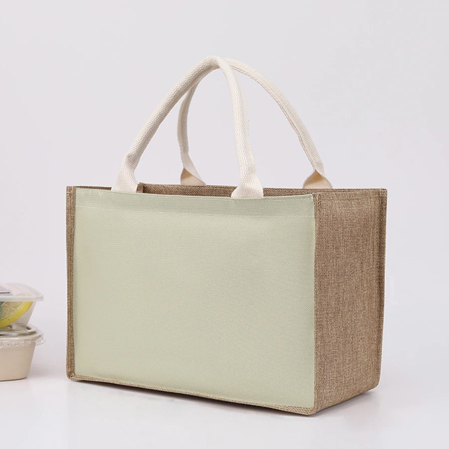 Simple solid color large capacity women's handbag reusable imitation linen zipper handbag commuting bag shopping bag