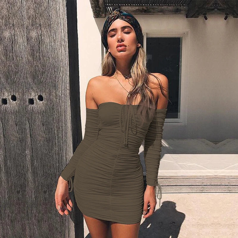 Articat – robe à bandes pour femmes, Sexy, épaules dénudées, manches longues, Slim, élastique, moulante, robes de soirée, automne hiver, 2022
