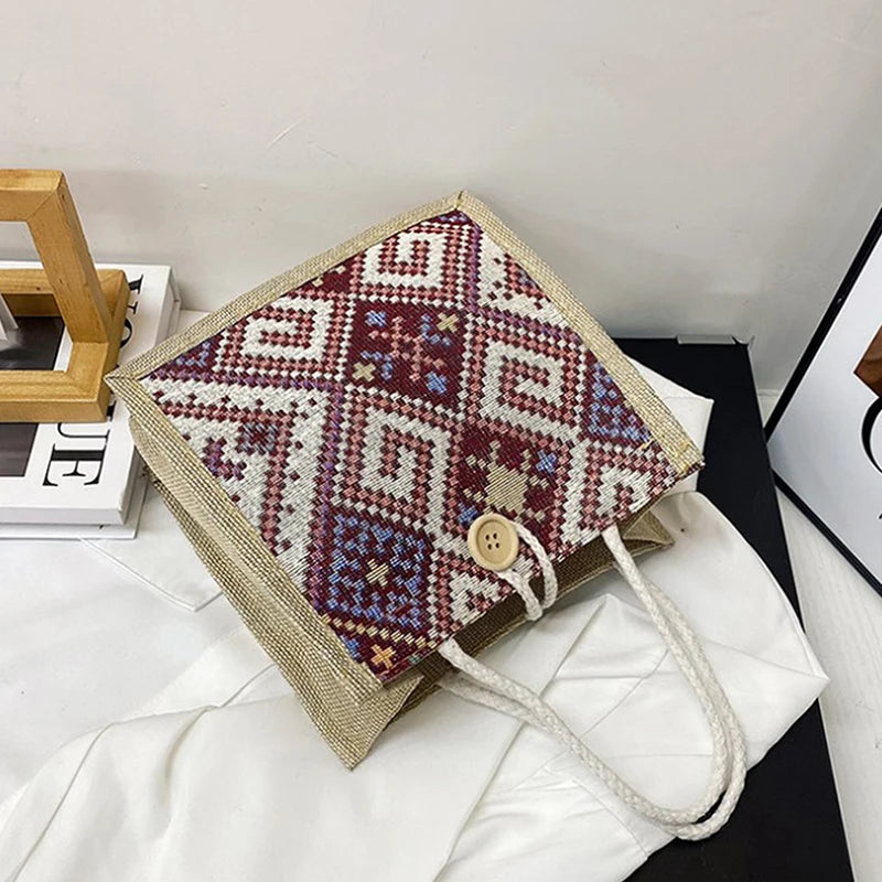 Canvas Bags For Women Shoulder Bag Retro Casual Tote Handbags Ethnic Style Large Capacity Hand Bags Japanese Style Student Bag