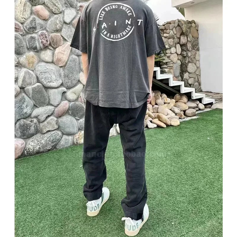 Vintage Series Saint Round Neck Sexy Robot Printed Casual High Quality Oversized T Shirt Harajuku Streetwear Men
