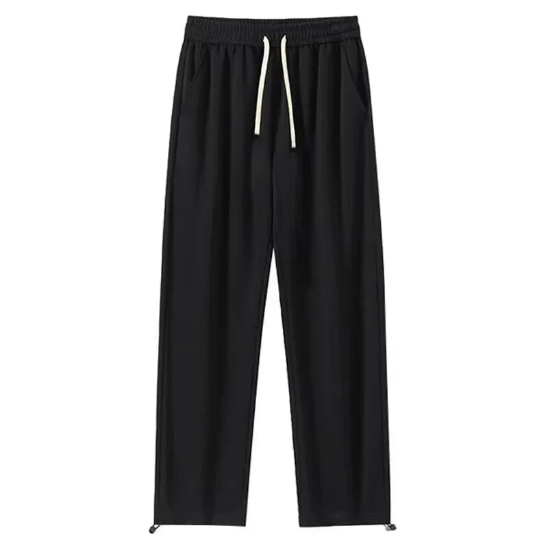 Spring Men's Solid Color Fleece Baggy Sweatpants Y2K Streetwear Straight Wide Leg Trousers 2025 New Korean Fashion Pants