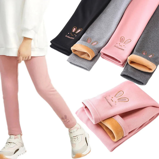 Leggings pour filles de 3 à 8 ans, pantalons lapin pour bébés, collants thermiques pour enfants, doublure polaire, à la mode, bas décontracté, automne et hiver
