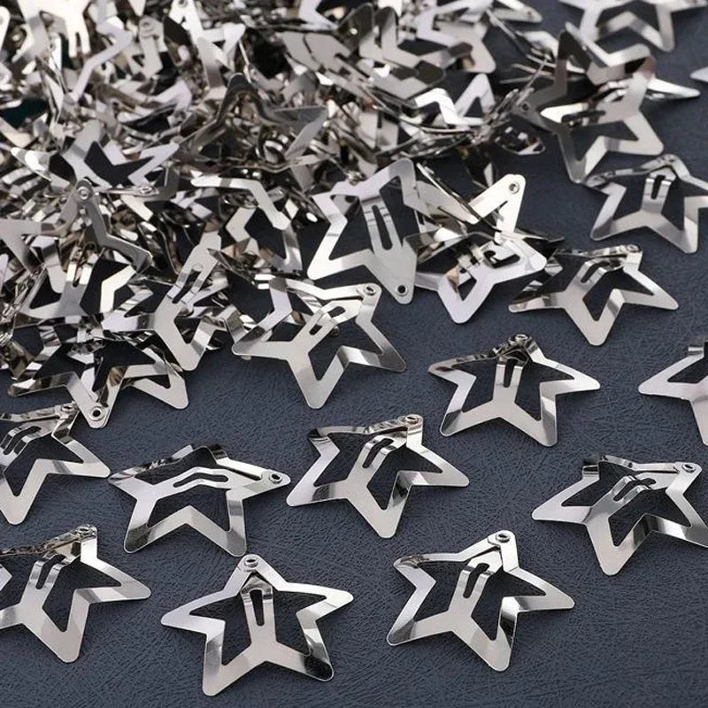 Silver Star BB Hair Clips Y2K Cute Metal Snap Star Hairpins Hair Clips Side Barrettes Hairs Grip Women Hair Accessories Headwear